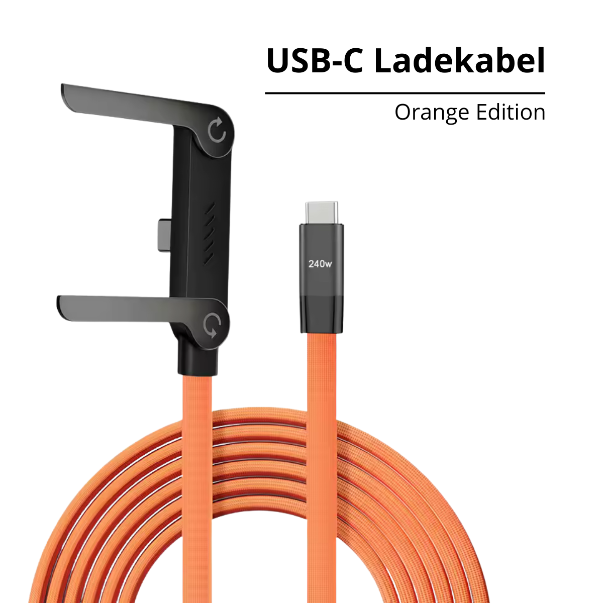 240W USB-C auf USB-C Kabel (1,5m) – Schnellladekabel mit innovativem Handy-Ständer & 180° Winkelstecker