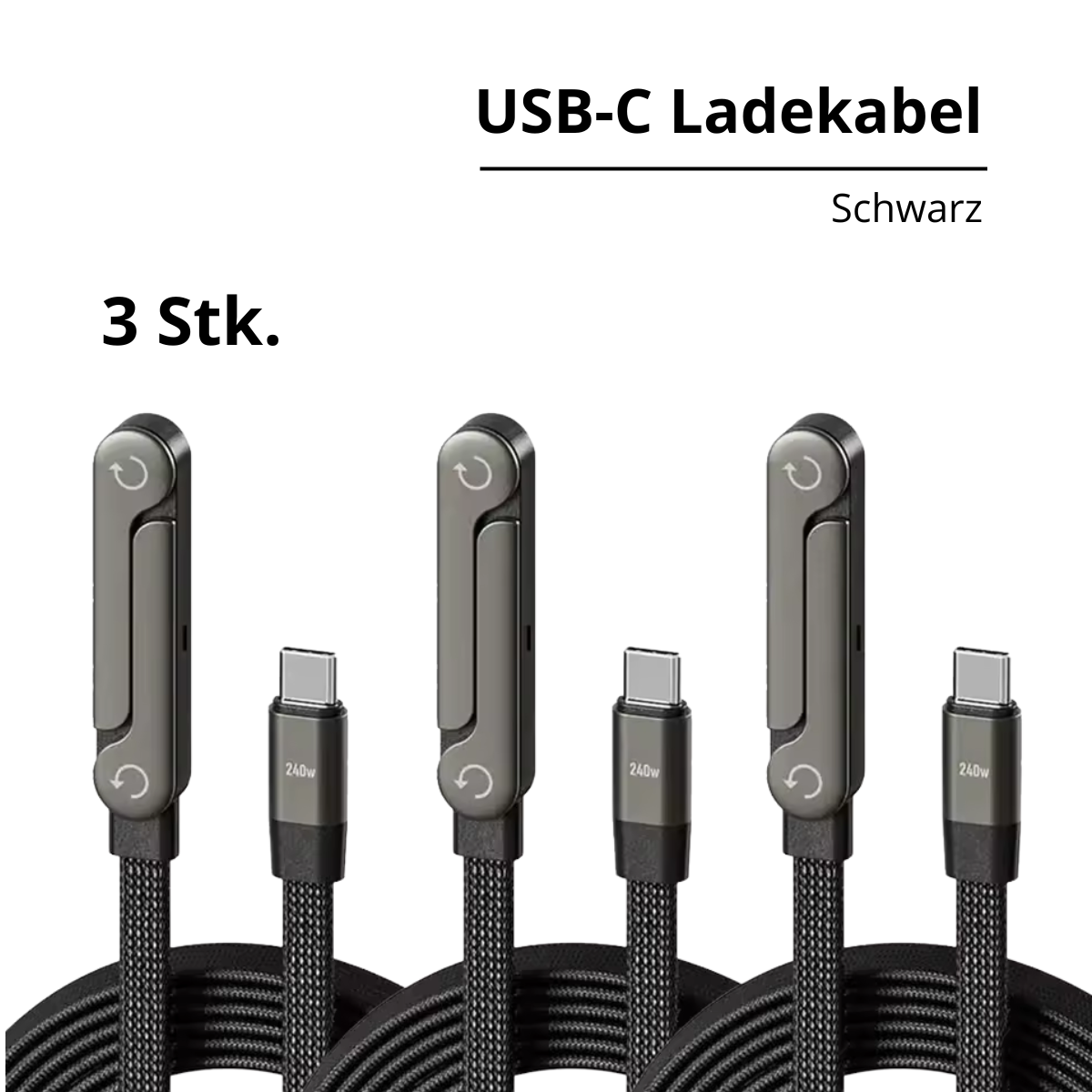 240W USB-C auf USB-C Kabel (1,5m) – Schnellladekabel mit innovativem Handy-Ständer & 180° Winkelstecker